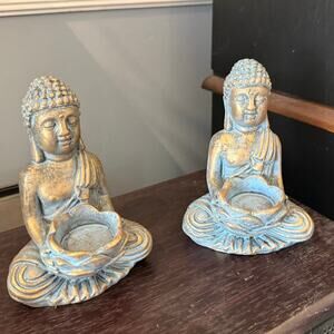 Buddha Tealight Candle Holders Set of 2 Meditating Décor